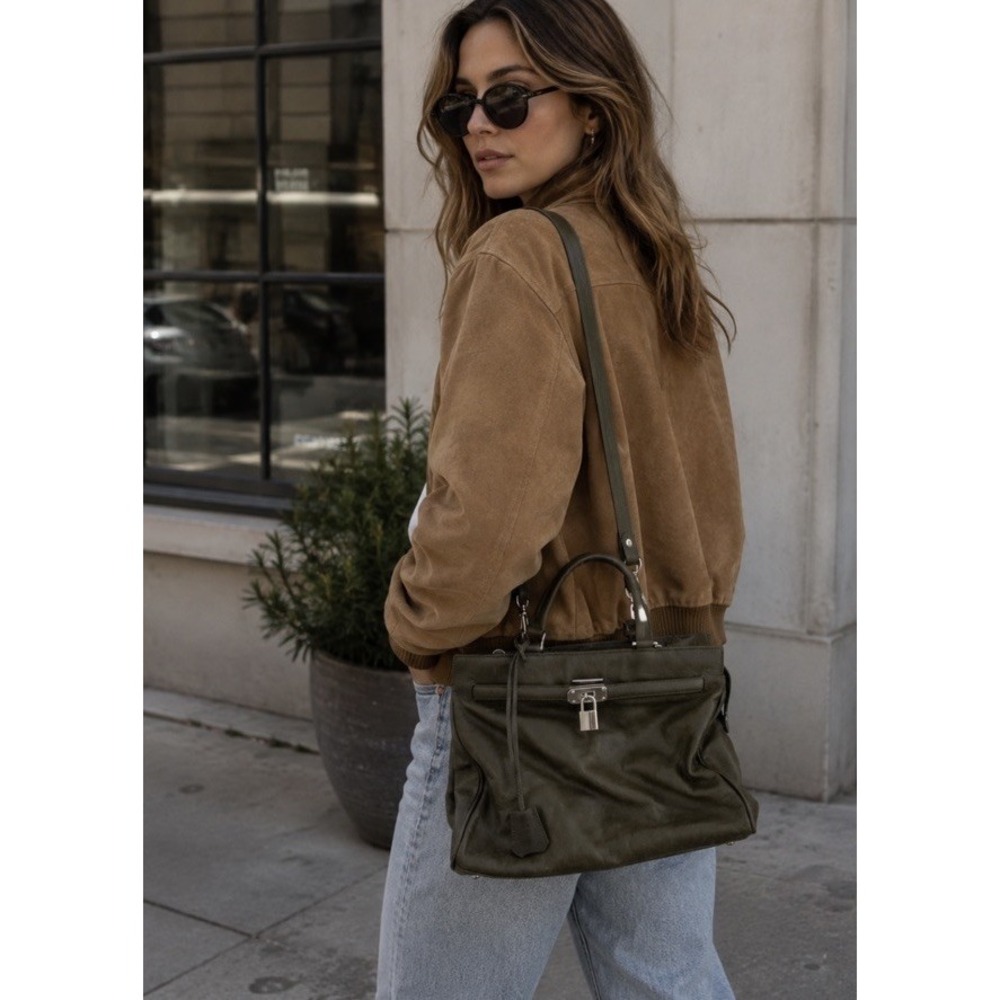 DANIER Olive Genuine Italian Leather Crossbody Women's Hand Bag Lock